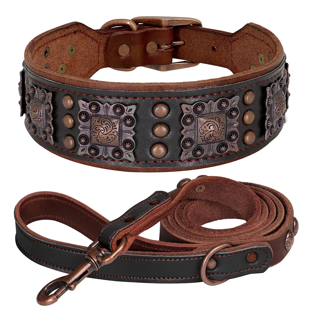 MESA wide dog collar and lead set in black and brown