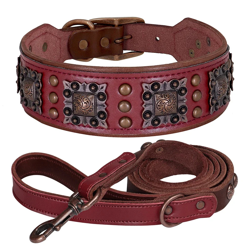 MESA wide dog collar and lead set in burgundy