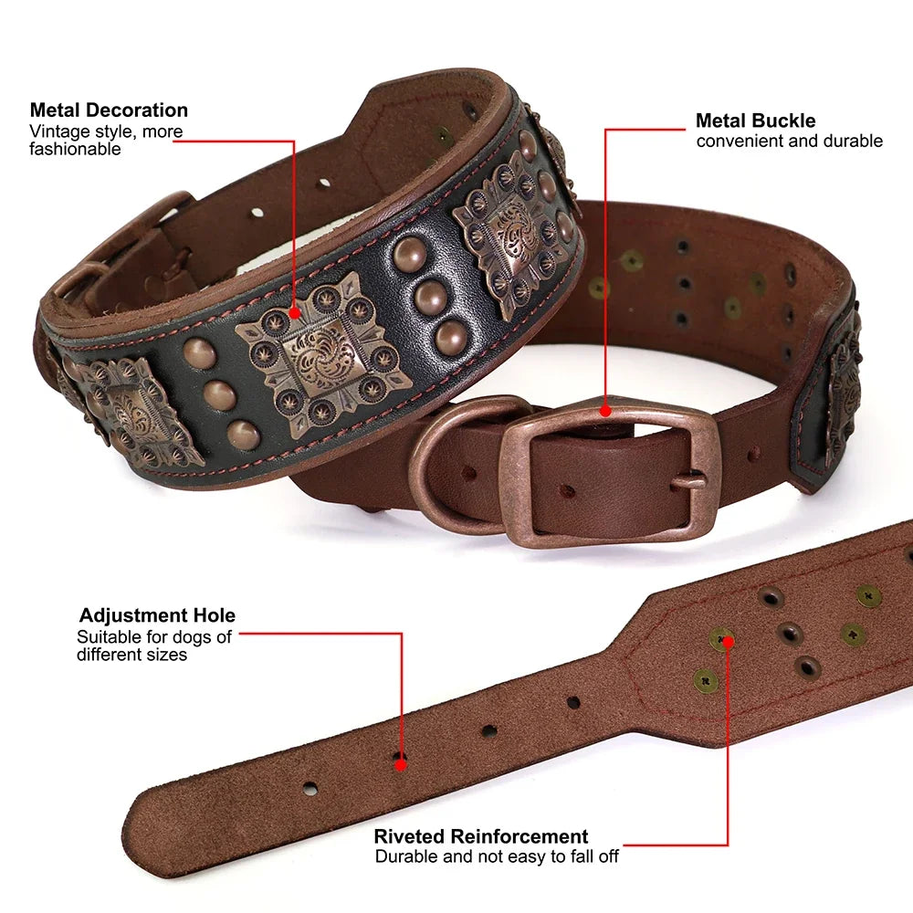 MESA wide dog collar buckle, metal decoration and rivet details