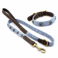 CREST denim dog collar and lead set