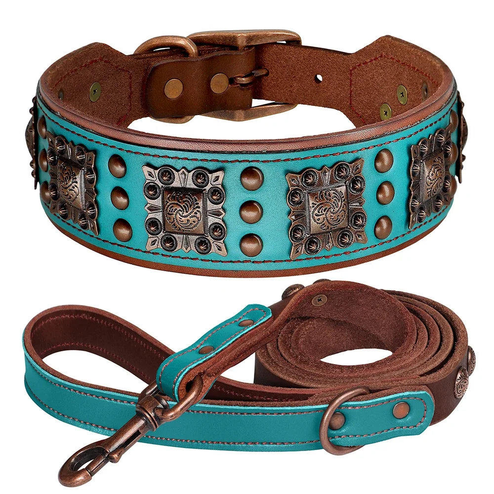 MESA wide dog collar and lead set in turquoise